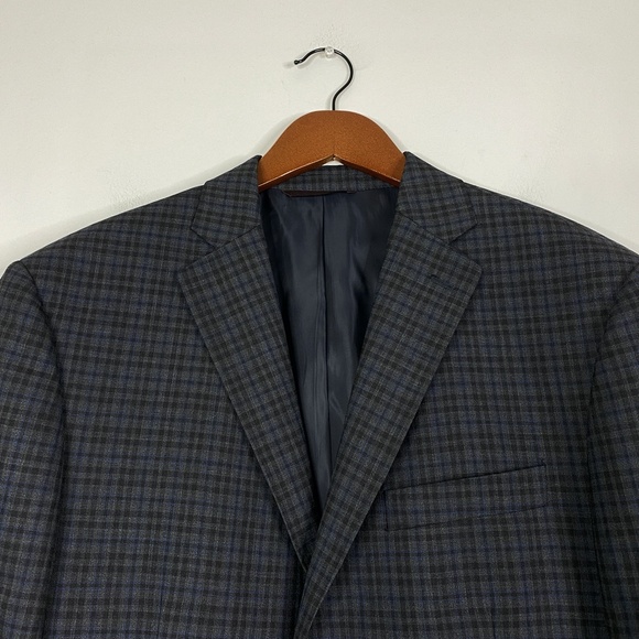 MICHAEL KORS Blazer Sport Coat Two Button 100% Wool 42R Gray Blue Plaid - Picture 3 of 11